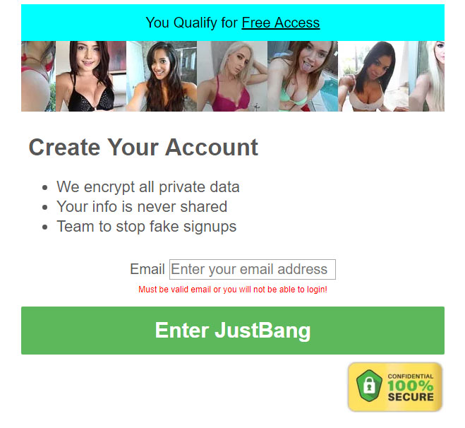 justbang signup form