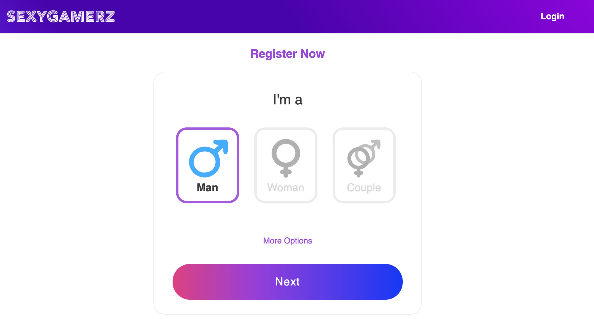 First signup screen for SexyGamerz.com